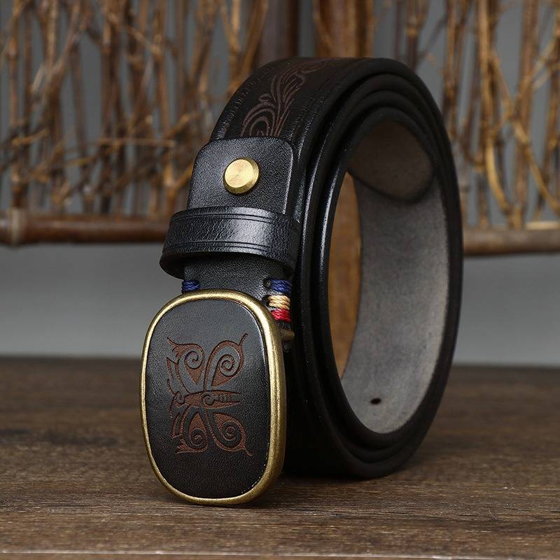 Black men's belt, plaque buckle
