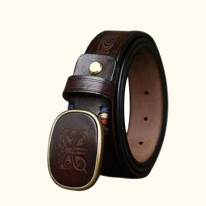 Dark brown men's plaque buckle belt