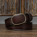 Dark brown men's belt, plaque buckle