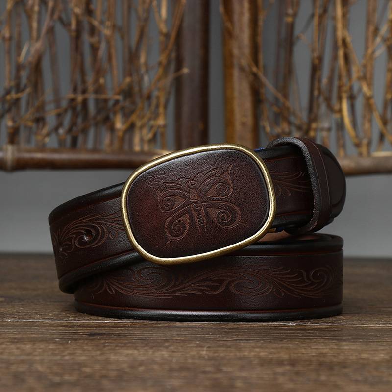 Dark brown men's belt, plaque buckle