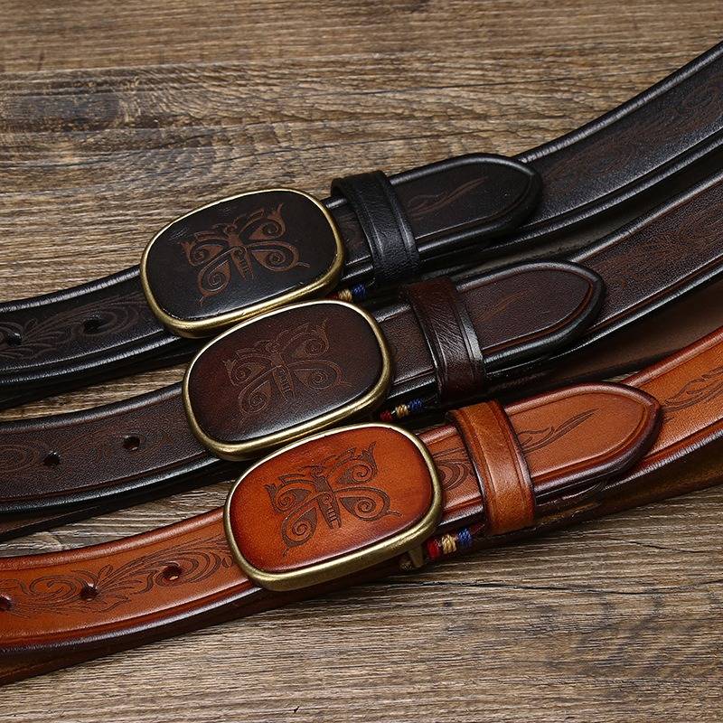 Dark brown men's belt, full length