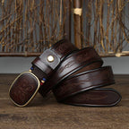 Dark brown men's belt, embossed pattern