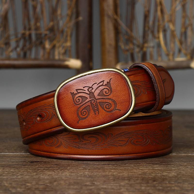 Red brown men's plaque buckle belt