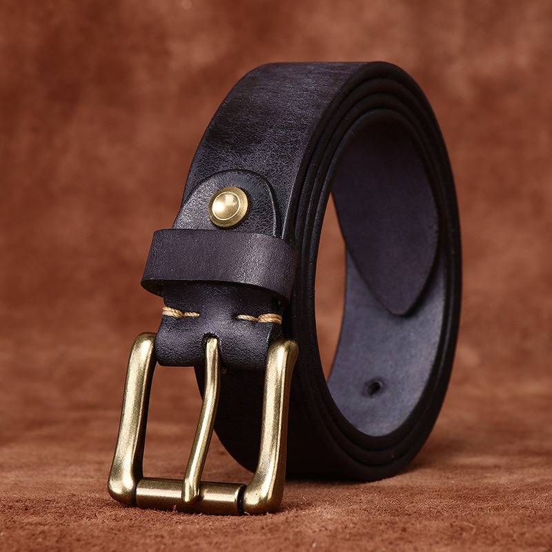 Black men's jeans leather belt — studio shot