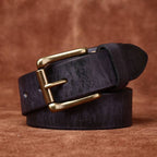 Black men's jeans leather belt — buckle detail
