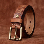 Brown men's jeans leather belt — studio shot
