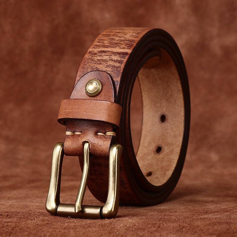 Brown men's jeans leather belt — studio shot