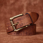 Brown men's jeans leather belt — buckle detail