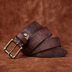 Dark brown men's jeans leather belt — studio shot