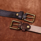 Dark brown men's jeans leather belt — flat lay