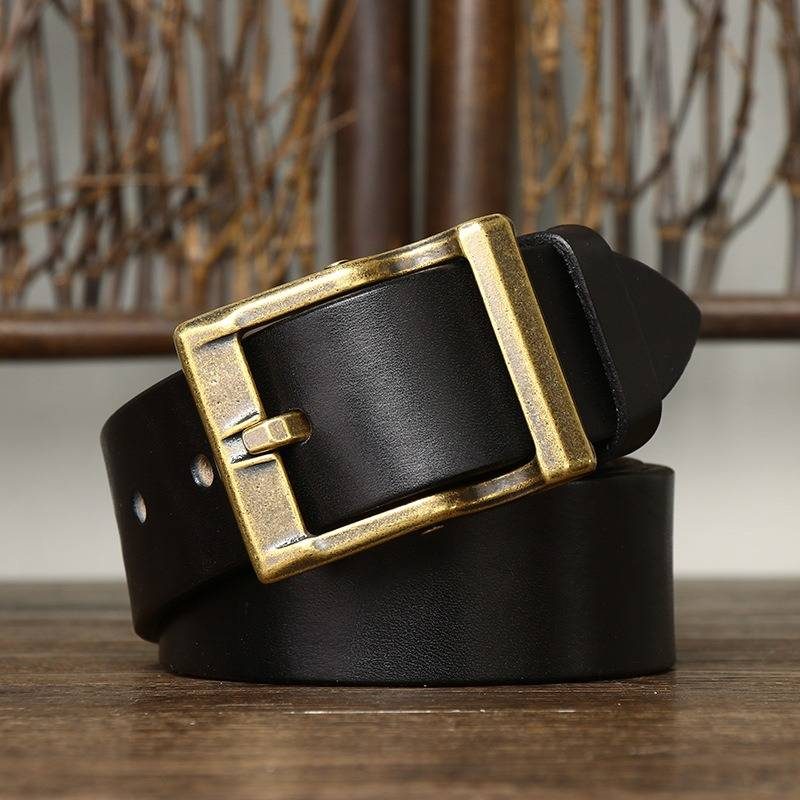 Black men's heavy duty leather belt — studio shot