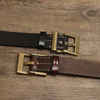 Brown men's heavy duty leather belt — coiled belt