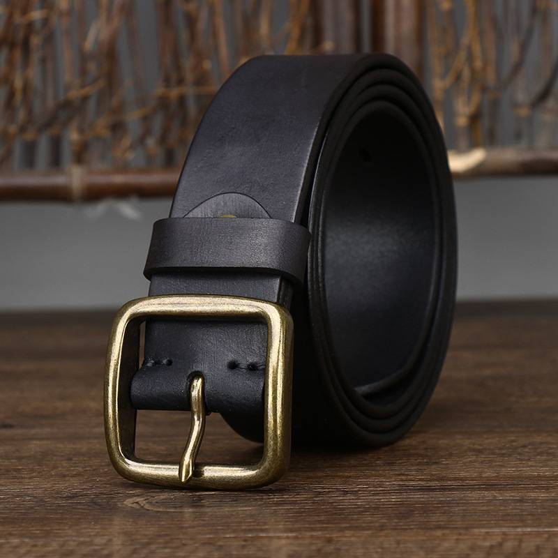 Black men's jeans leather belt — studio shot