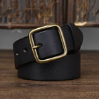 Black men's jeans leather belt — buckle detail