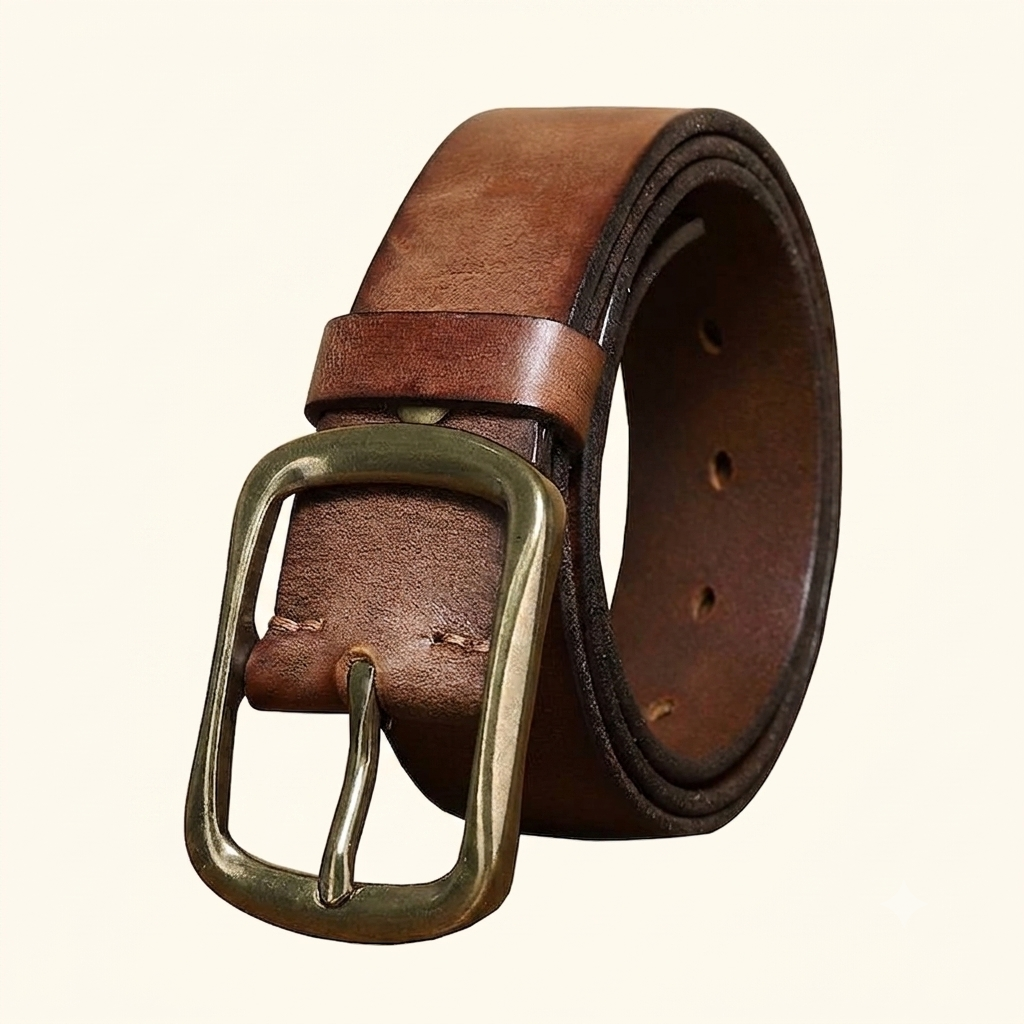 The Drifter brown men's jeans belt, studio hero shot