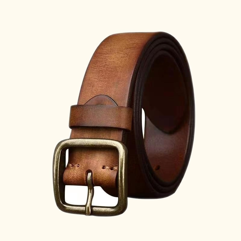 Brown men's jeans leather belt — studio shot