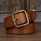 Brown men's jeans leather belt — texture detail