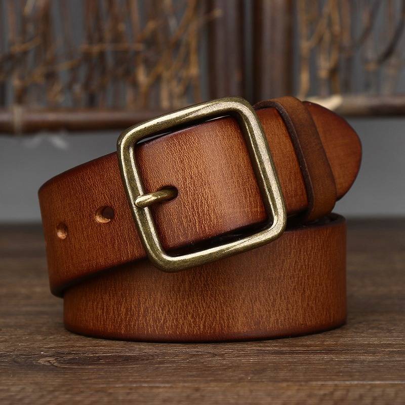 Brown men's jeans leather belt — texture detail