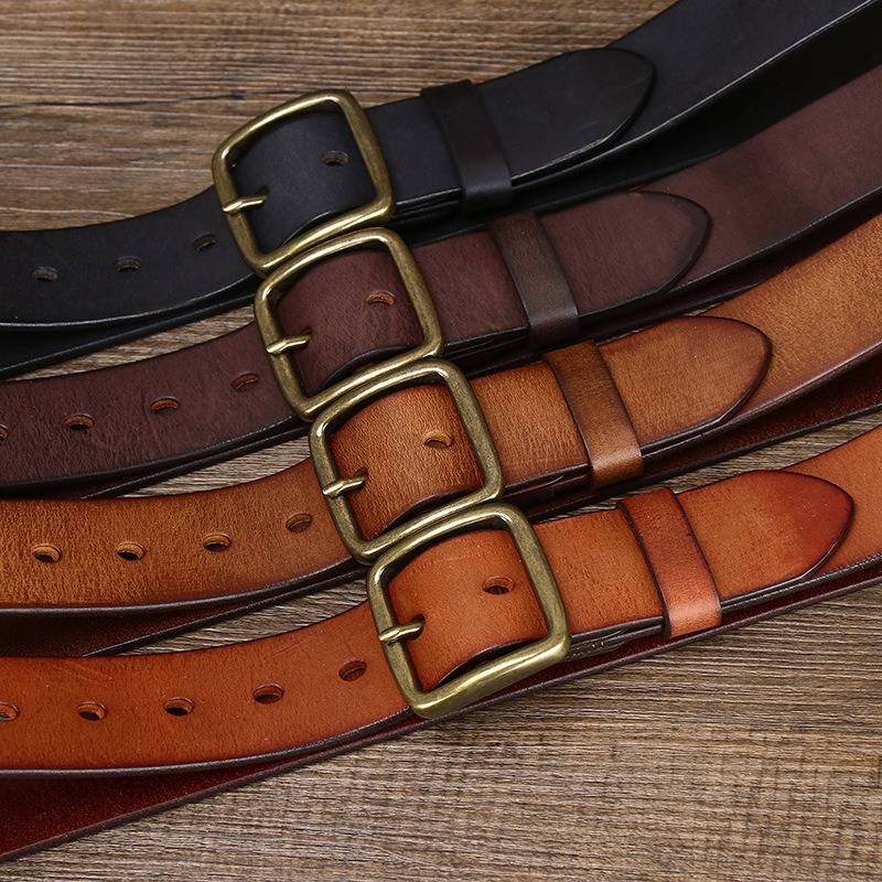 Brown men's jeans leather belt — coiled belt