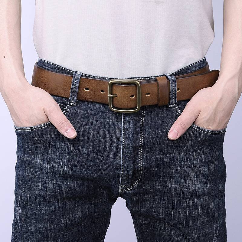 Brown men's jeans leather belt — studio shot