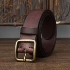 Dark brown men's jeans leather belt — buckle detail