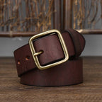 Dark brown men's jeans leather belt — flat lay