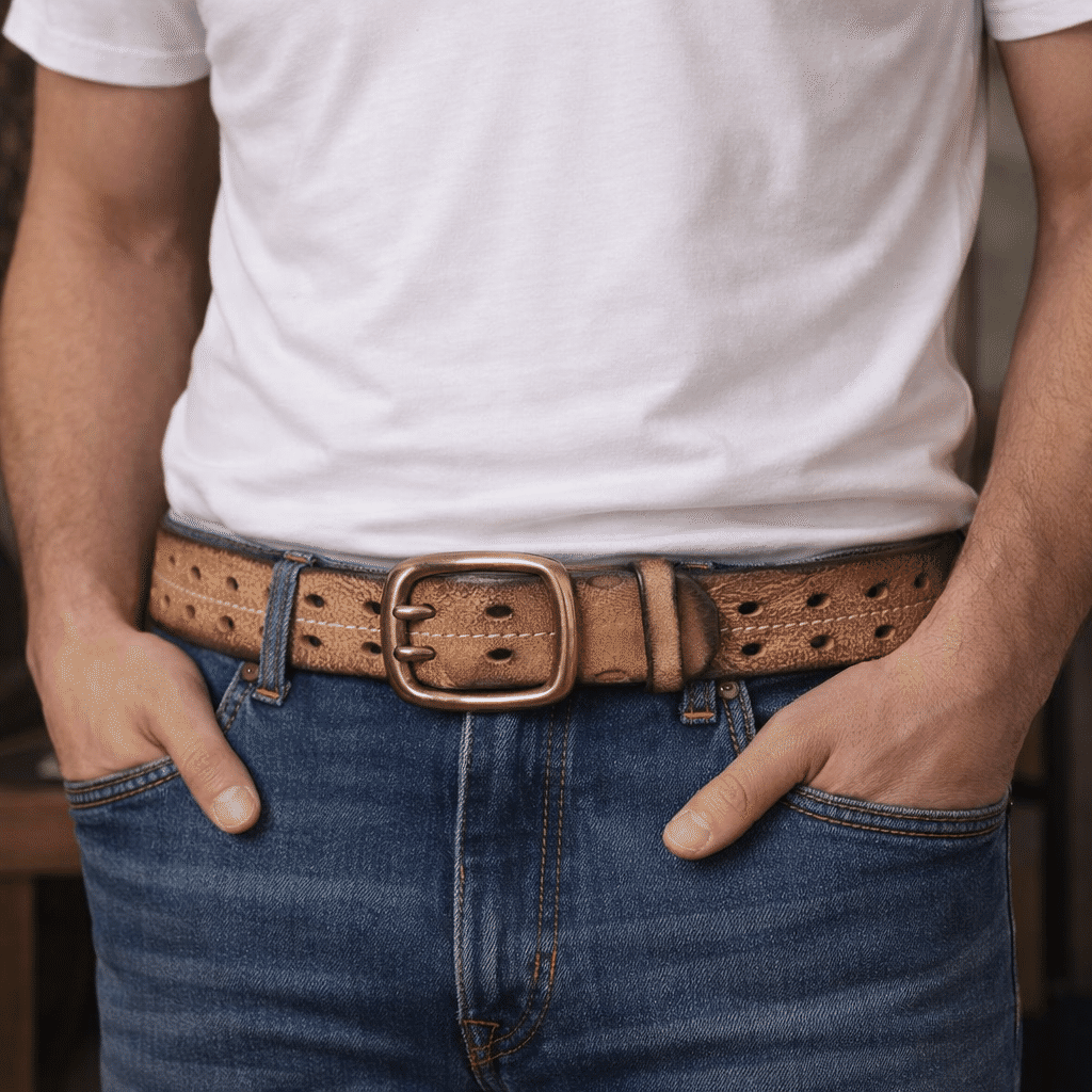 Khaki The Drover men's leather belt