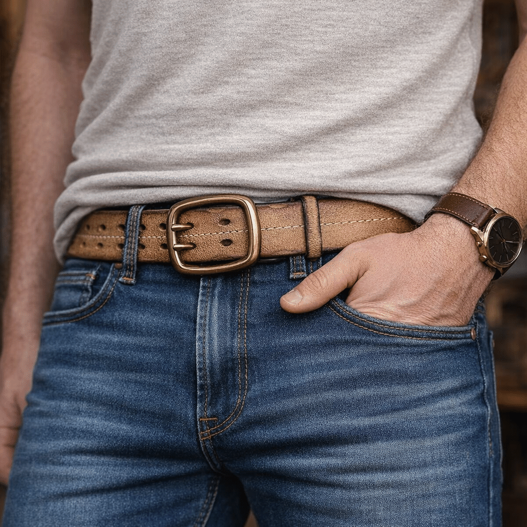 Khaki The Drover men's leather belt