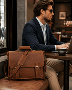 Brown men's attache case, strap detail