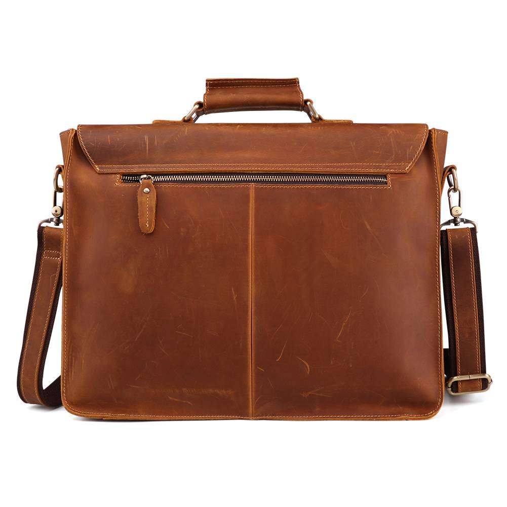 Brown men's attache case, leather grain