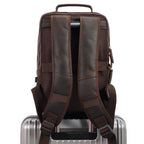 Dark brown men's leather backpack, leather grain