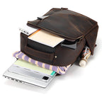 Dark brown men's leather backpack, side view