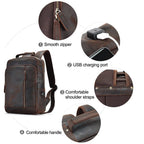 Dark brown men's leather backpack, back view