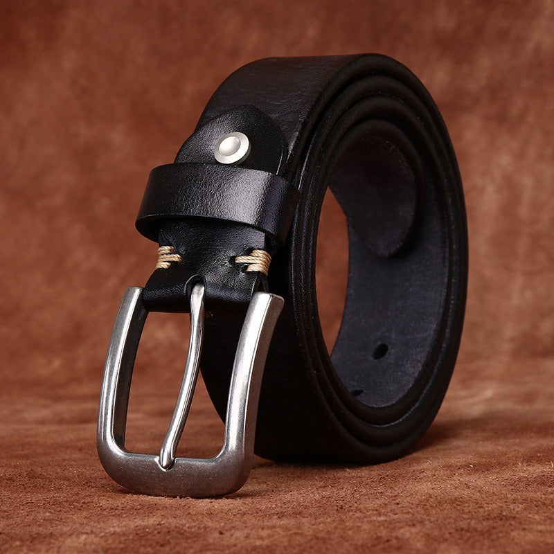 Black men's belt, flat lay