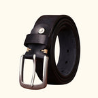 Black men's aged steel buckle belt