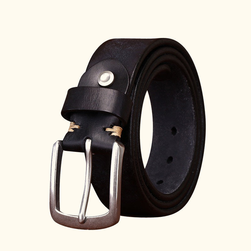 Black men's aged steel buckle belt