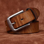Brown men's aged steel buckle belt