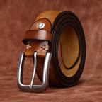 Brown men's belt, buckle detail