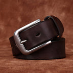 Dark brown men's aged steel buckle belt
