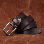 Dark brown men's belt, side view