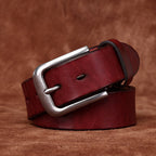 Red men's belt, buckle detail