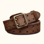 Brown antique double prong men's leather belt