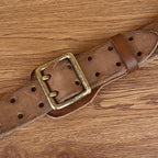 Brown men's leather belt detail view
