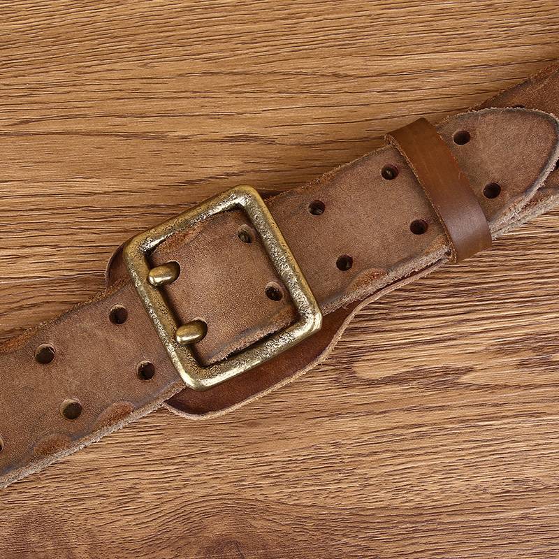 Brown men's leather belt detail view