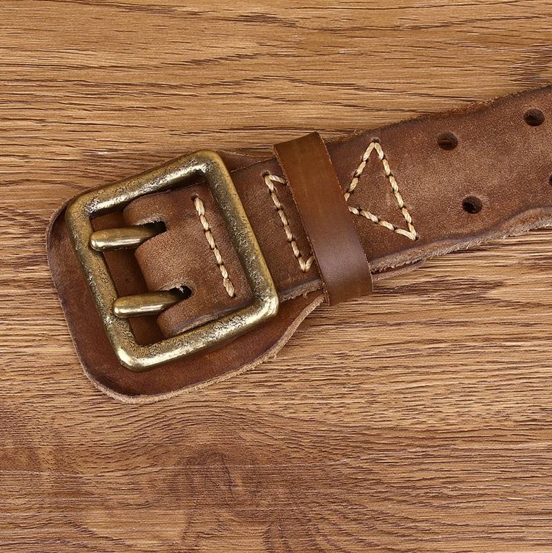 Brown men's leather belt detail view 3