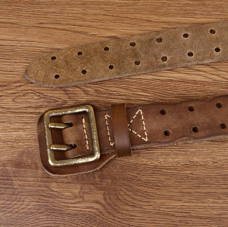 Brown men's leather belt detail view 4