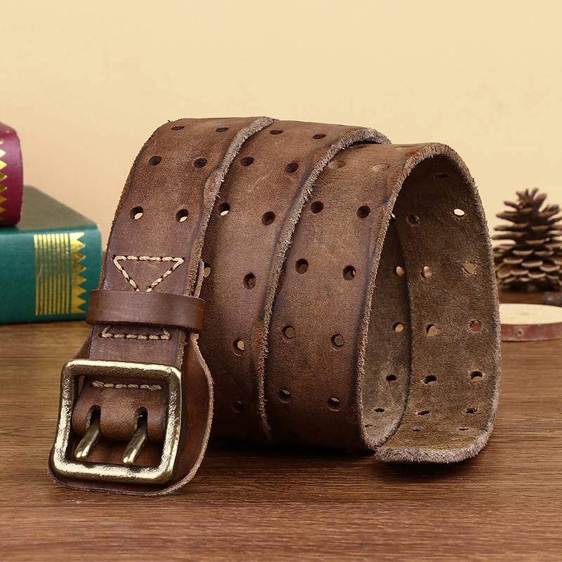Brown men's leather belt detail view 6