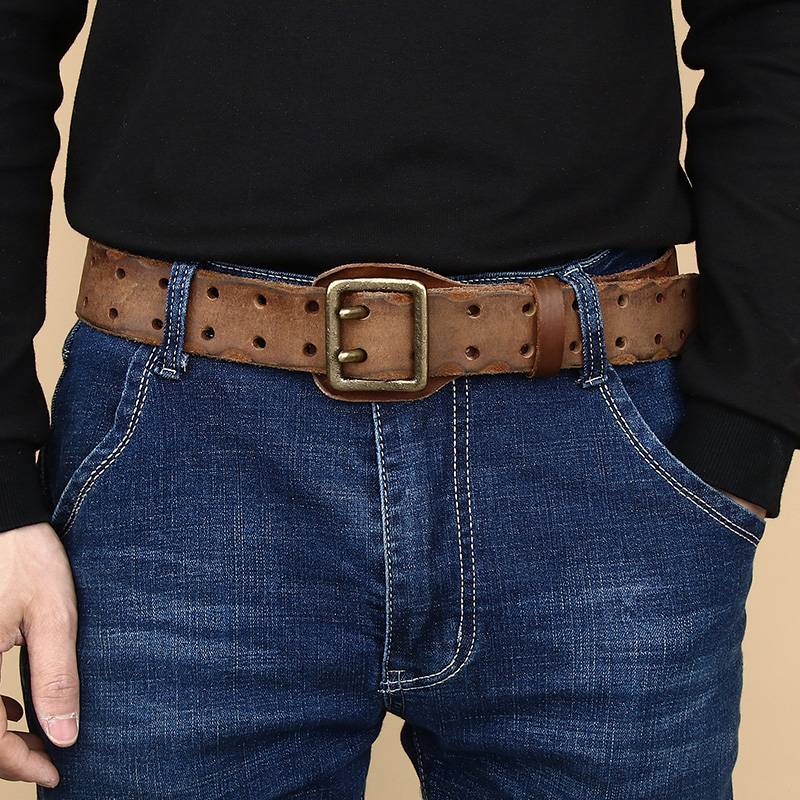 Brown men's leather belt detail view 7
