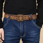 Brown men's leather belt detail view 7