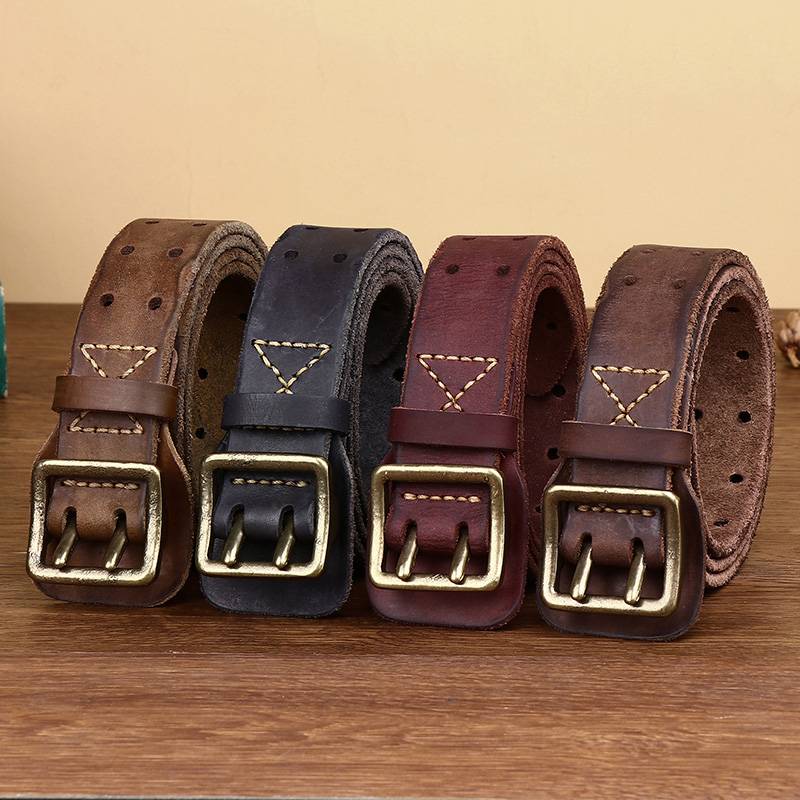 Brown men's leather belt detail view 8